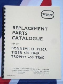 Parts Manual Triumph T120 Bonneville TR6c Trophy TR6r Tiger 1971 650cc 