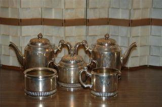   SILVER SOLDERED ANTIQUE 5 PIECE TEA COFFEE SET OWNED ABBOTT S.F. CA