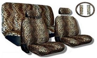 11pc Leopard Beige Tan Animal Print Complete Car Seat Cover Set Free 