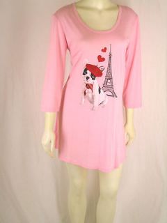 Salvage Pink Pug Dog Paris Size MEDIUM Sleep Shirt Nightgown NEW 