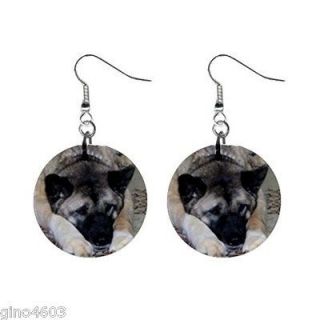 Pair Button Earrings Akita Puppy Dog NEW Dog Breed Gift