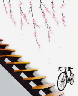 XL Bike & Cherry Blossom Wall Art Flower Decal Home Wall Paper 
