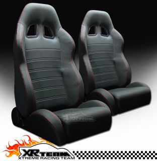   & Red Stitch Racing Bucket Seats+Sliders Pair 13 (Fits Chevrolet