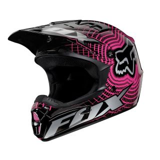 FOX RACING V1 VORTEX Helmet BLACK/PINK Full Face DOT 01199 MX ATV