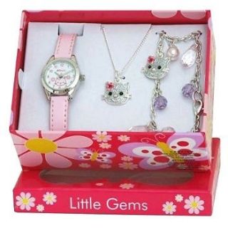 Girls/Childrens/Kids Kitty Cat Hello Watch Necklace Bracelet Gift Set 