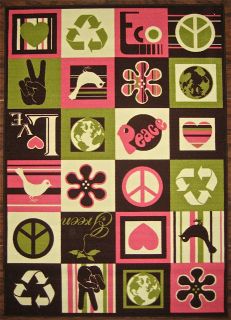   Signs Brown Pink Green Kids New Area Rug Rugs Rubber Back Non Skid