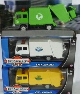 NEW KIDS TOY DUST BIN LORRY REFUSE CART WAGON GREEN YELLOW WHITE BOXED 