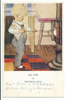 MURIEL DAWSON Tea Time Boy toasting bread postcard
