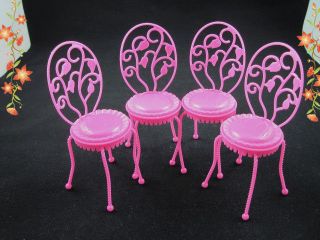 4pcs Cute Pink Barbie Size Dollhouse Furniture Chairs Round seat 