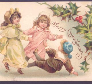 LOVELY CHRISTMAS CHILDREN AT PLAY,ELLEN ANDREWS,BRUNDAGE,1910 VINTAGE 