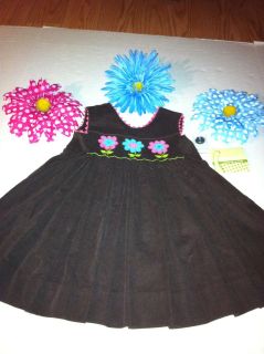 NWT ZUCCINI BROWN CORD SMOCKED FLOWER DRESS 12 M ** DONT MISS IT**
