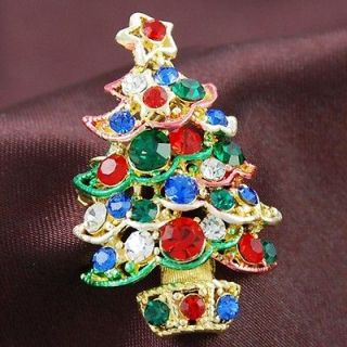 Multi Color Pine Christmas Tree Star Ornament Light Brooch Pin Gold 