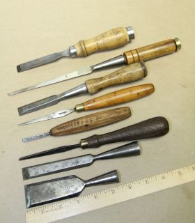 LOT OF 8 OLD WOOD CHISELS WITHERBY KEEN KUTTER BUCK BROS BUTCHER ADDIS 