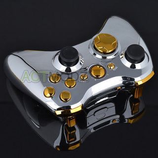 Silver Chrome Full Shell + Gold Button + Tool for Xbox 360 Wireless 