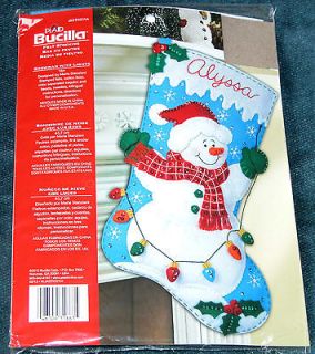 New Bucilla Snowman With Lights Jeweled Felt Christmas Stocking Kit