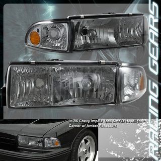 91 96 Chevy Caprice Smoke Housing Composite Headlights w/Amber Turn 