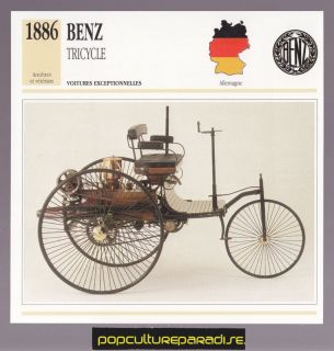 1886 BENZ TRICYCLE Early Car SPEC PHOTO CARD MERCEDES