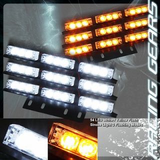 54 LED Emergency Vehicle White/Amber Grille Deck Flash Strobe Light 