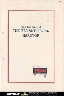 1957 Reliant Regal Hardtop 3 Wheel Microcar Brochure