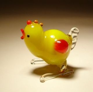 Blown Glass Murano Art Figurine Bird Small Yellow Rooster Chick 