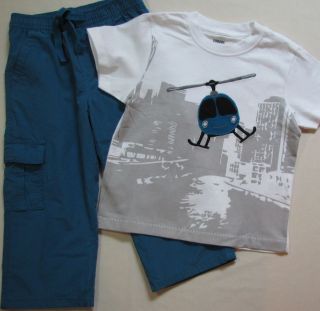   Spy Guys Set 12 18 m 2T Blue Active Pants White Helicopter Tshirt