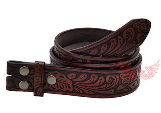 Western Embossed Leather Snap on Belt Buckle Brown Emboss Strap SMALL 
