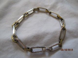 Vintage sterling silver brass mixed metal mexico link bracelet 14.5 