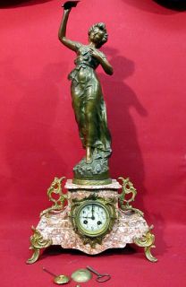 Antique French Large Spelter Bronze Marble Mantle Clock Majestic AD 