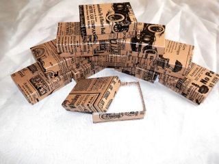 18 Vintage Style Newspaper Cotton Filled Jewelry Newsprint Boxes size3 