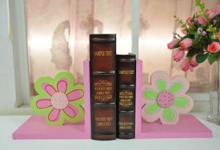 Pink and Green Flower Wooden Bookends for Girl, Set of 2 Back to 