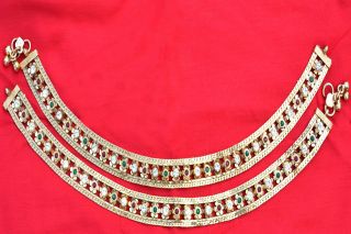 Indian Bollywood Anklet Payal Gold Plated Studded Shining CZ Ruby 