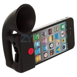 Black Horn Portable Amplifier Speaker Stand Silicone Case for iPhone 4 