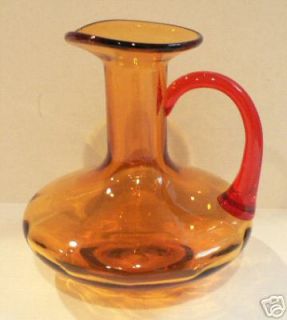 Vintage Hand blown Amber Glass Carafe Pitcher
