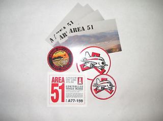 Area 51 lot of collectable items. Patches vehicle pass postcards 