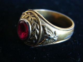 Vintage Sterling Goldfill US Army/Military Ring with Red Stone Size 13 