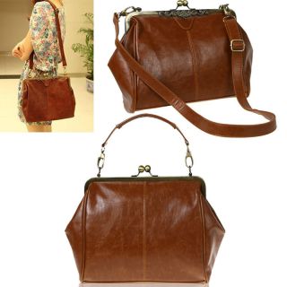   Retro Vintage Lady PU Leather Shoulder Handbag Satchel Tote Bag Purse