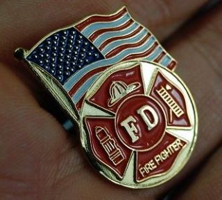 SALE Gold US American Flag Lapel Pin Medal Fire Fighter Not Just an 