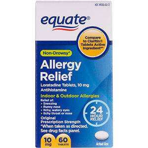 Allergy Relief, Loratadine 10 mg, 60 Tablets   Equate