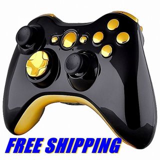 Custom XBOX 360 BLACK Wireless Controller Shell Case and CHROME GOLD 