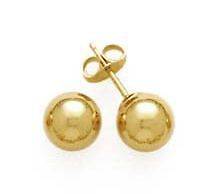14K Yellow Gold Ball Stud Earrings With 14k Push Back 3, 4, 5, 6, 7 