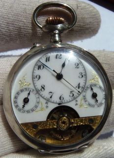   antique Swiss Hebdomas CALENDAR Grand Prix 8 dayssilver pocket watch