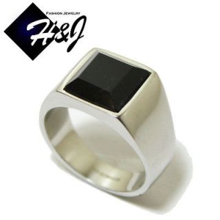Mens Stainless Steel Black Square Onyx Silver Tone Ring Size 7 13