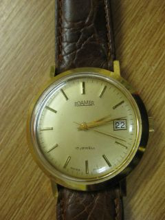 Vintage 1950s ROAMER mechanical watch pale gold face works perfectly 