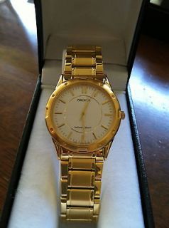 NEW MENS ORIENT WATCH GOLD PLATTED WITH IVORY AND GOLD FACE