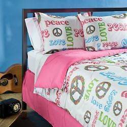 QUEEN PEACE SIGN AND LOVE BED IN A BAG COMFORTER BED SET NEW