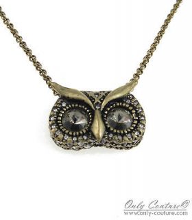 Fossil Brand Pave Crystal Mini Glam Owl Brass Ox Chain Necklace
