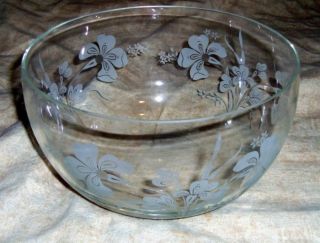 Pasabahce Turkey Etched Clear Glass Serving Bowl Centerpiece Iris 8 