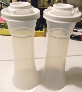 Tupperware Hourglass Salt and Pepper Shakers Clear White Top 6 1/2 