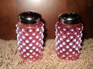   of Fenton Cranberry Opalescent Hobnail Salt & Pepper Shakers LOOK