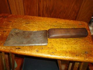 Antique Hand Forged Meat Cleaver Wooden Handle